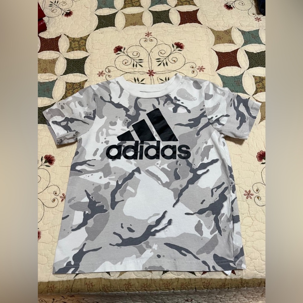 (2) Grey Adidas camo cotton tee size 5